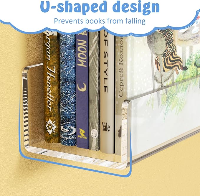 NIUBEE 24-Inch Acrylic Kids Floating Bookshelves, Wall Mounted Clear Shelves - Image 5