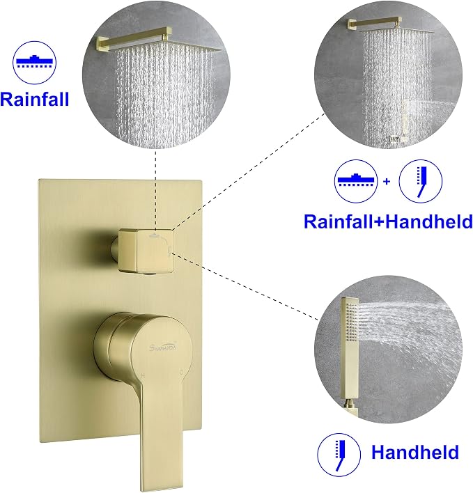 SHAMANDA Brass Rainfall Shower System, Luxuly Bathroom Shower Faucet Combo Set - Image 3