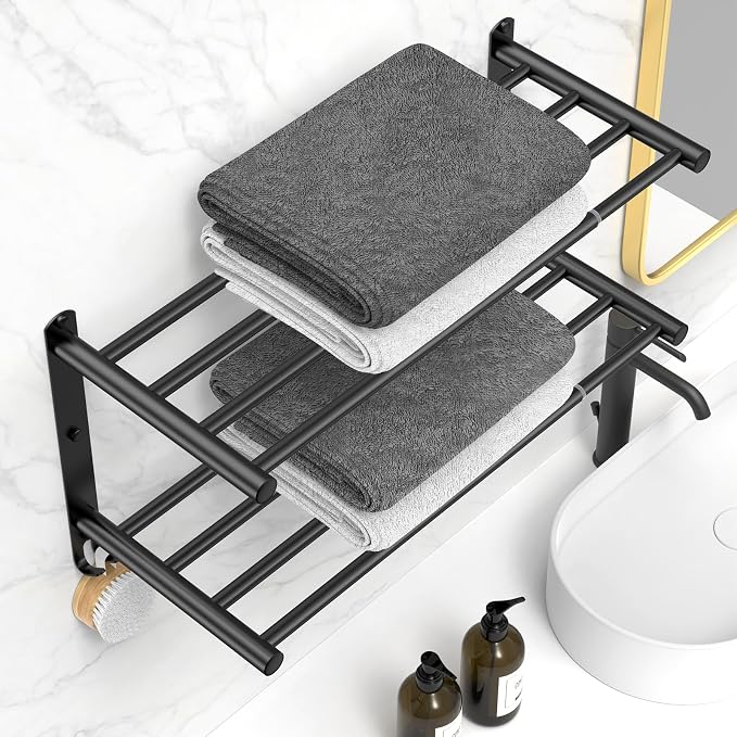 Black Adjustable Towel Bar for Bathroom Wall Mount17-30.7inch Adhesive Shower - Image 2