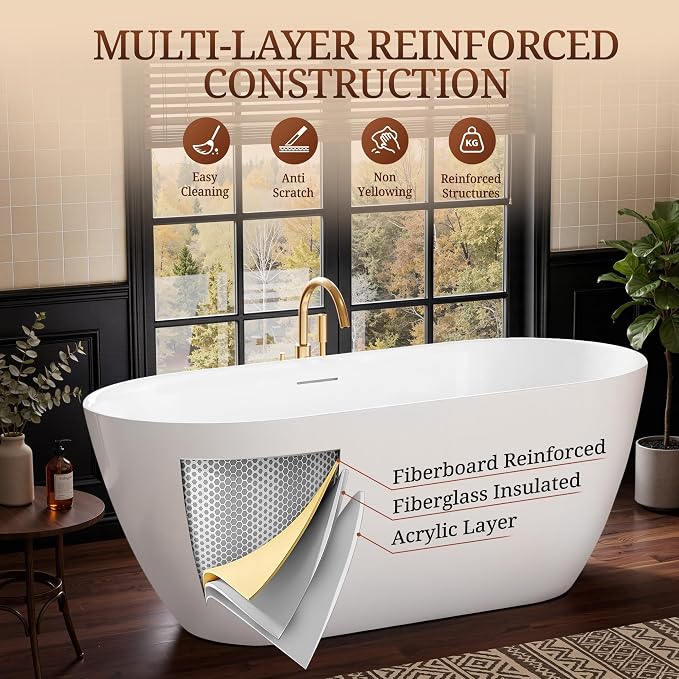67" Acrylic Freestanding Bathtub, Deep Soaking Tub - Image 2
