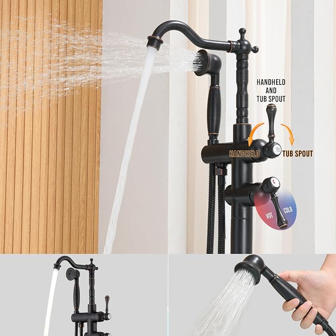 Oil Rubbed Bronze Freestanding Bathtub Faucet Sets Single Handle - Image 3