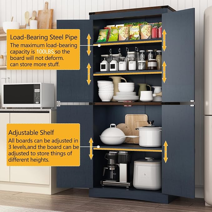 71in Farmhouse Kitchen Pantry Cabinet, Tall Storage Cabinet - Image 3