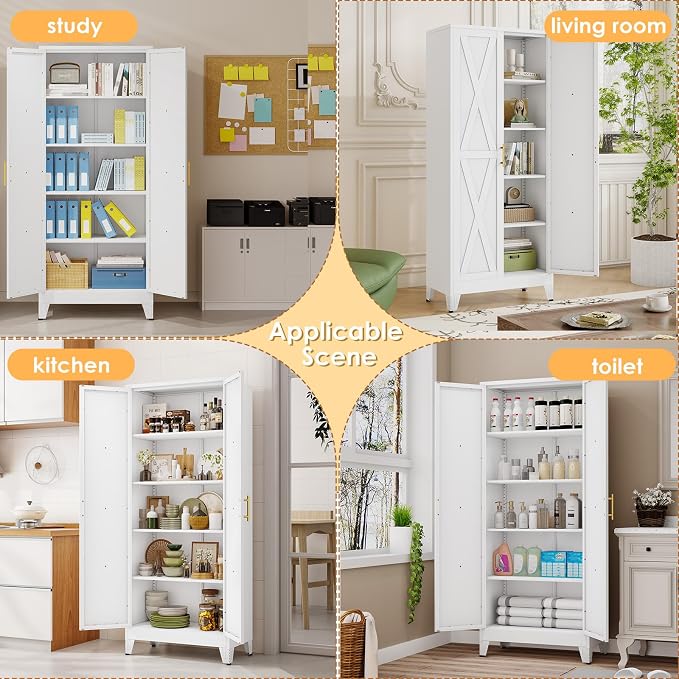 71" H Metal Kitchen Pantry Storage Cabinet, Freestanding Cupboard - Image 7