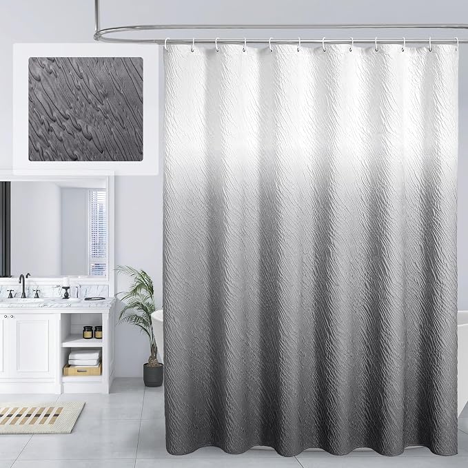 MitoVilla Grey Ombre Shower Curtain, Farmhouse Waves Fabric Shower Curtains by MitoVilla