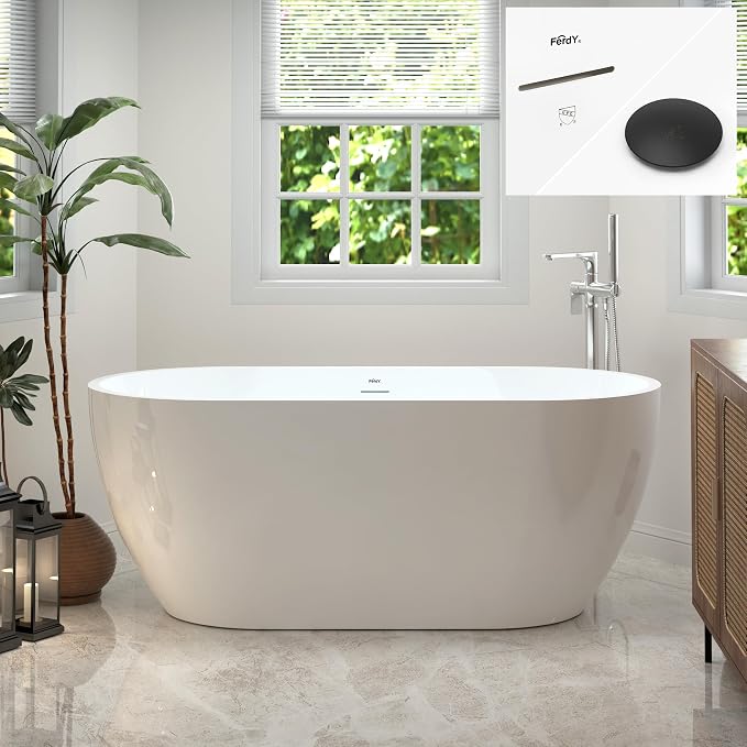 FerdY 59" Bali Acrylic Freestanding Bathtub, Gracefully Shaped Freestanding by FerdY