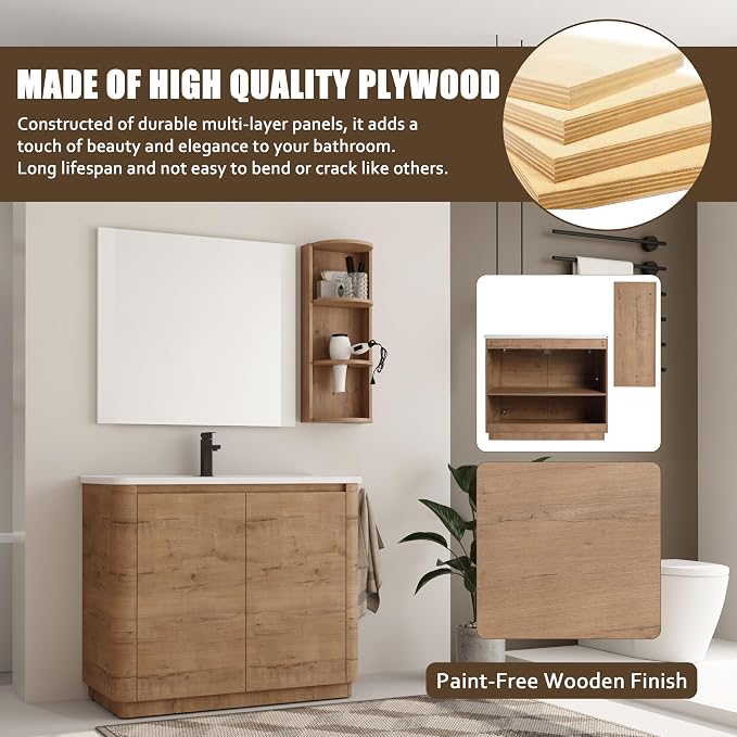 40 Inch Bathroom Vanity with Sink, Wooden Bathroom Cabinet with Soft Close Doors - Image 3