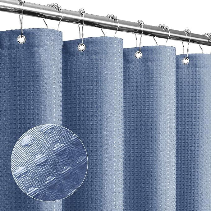 Gibelle Moonlight Blue Shower Curtain, Waffle Weave Textured Fabric Shower by Gibelle