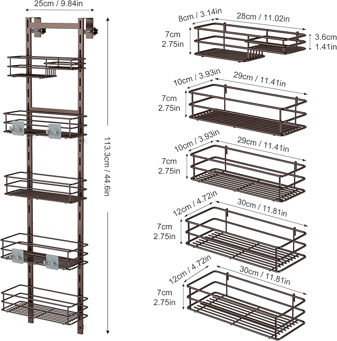 Orimade Over the Door Shower Caddy Adjustable 5 Tier Bronze, Bathroom Hanging - Image 8
