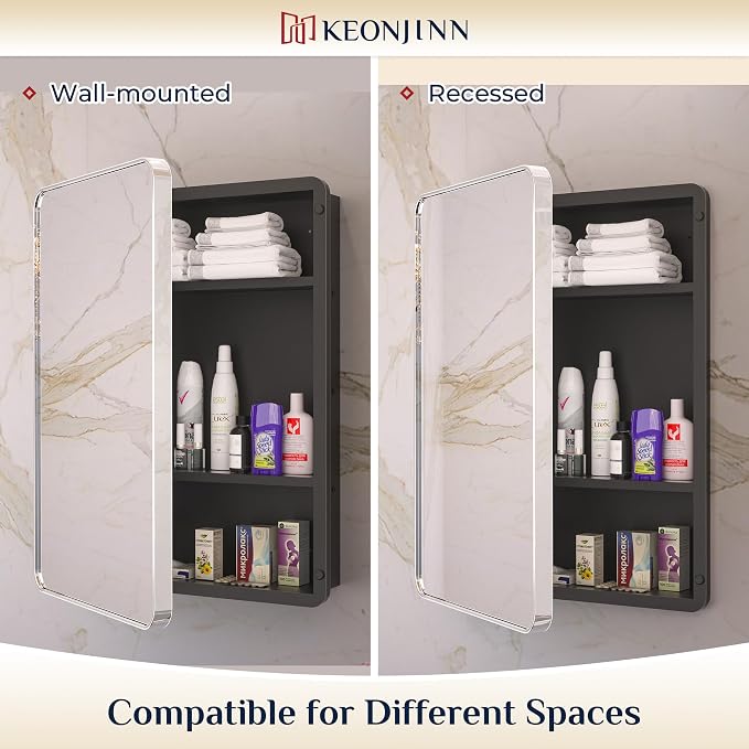 Keonjinn 24 x 32 Inch Chrome Recessed Medicine Cabinets, Bathroom Mirrored - Image 6