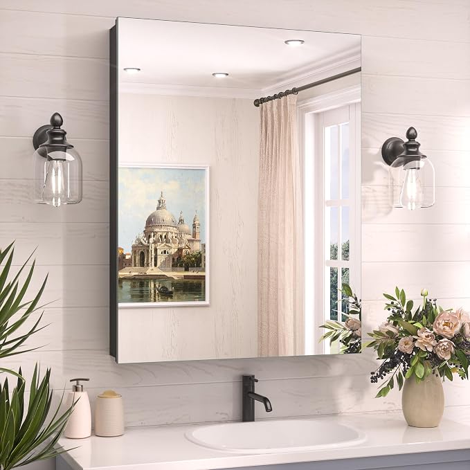 TokeShimi 24 x 32 Mirrored Medicine Cabinet Recessed or Surface Mount, Aluminum by RefinedBathroomAccessories