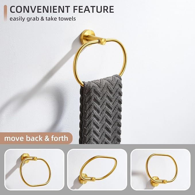 Angle Simple Towel Ring Brassy Gold, SUS 304 Stainless Steel Swivel Hand Towel - Image 5