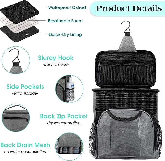 Attmu Mesh Shower Caddy Portable Dorm Tote Bag, Quick Dry Hanging Toiletry Bag - Image 4