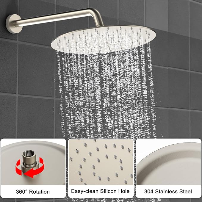 Shower Faucet Set 12IN Brass Rough-In Valve Body Trim Kit Rainfall Included - Image 6