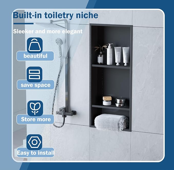 Stainless Steel Niche for Shower Wall，Shower Niche Insert Tile Ready ，Organizer - Image 3