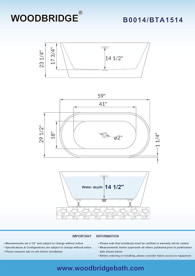 WOODBRIDGE 59" Freestanding White Acrylic Soaking Bathtub - Image 6