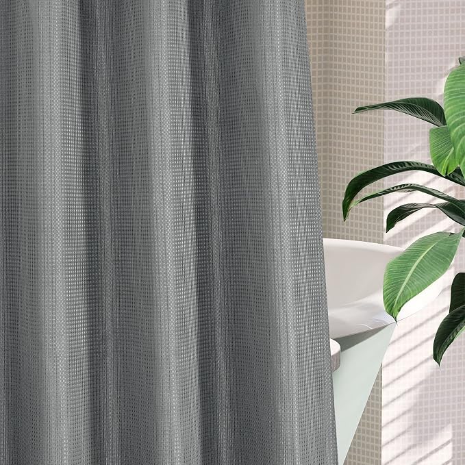 MitoVilla Black Waffle Long Shower Curtain Liner Set 72 x 80, No Hooks Required - Image 5