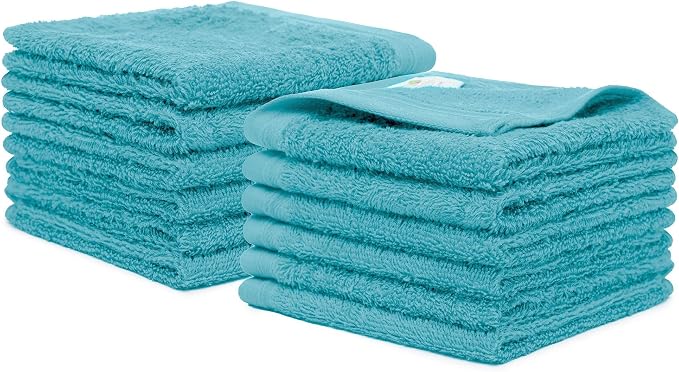 100% Cotton Washcloths Set 13” x 13” | Teal Blue Towels | Set of 12 Ultra Soft - Image 5