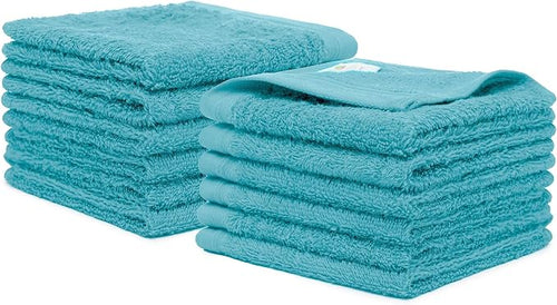 100% Cotton Washcloths Set 13” x 13” | Teal Blue Towels | Set of 12 Ultra Soft by Weidemans