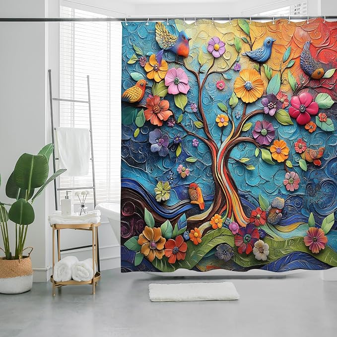 Bohemian Shower Curtain, Boho Floral Print Water Repellent Polyester Fabric - Image 4