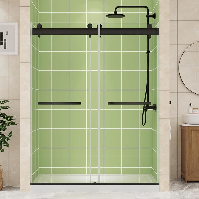 DELAVIN 56-60" W x 75" H Double Sliding Frameless Shower Door, Glass Shower Door - Image 2