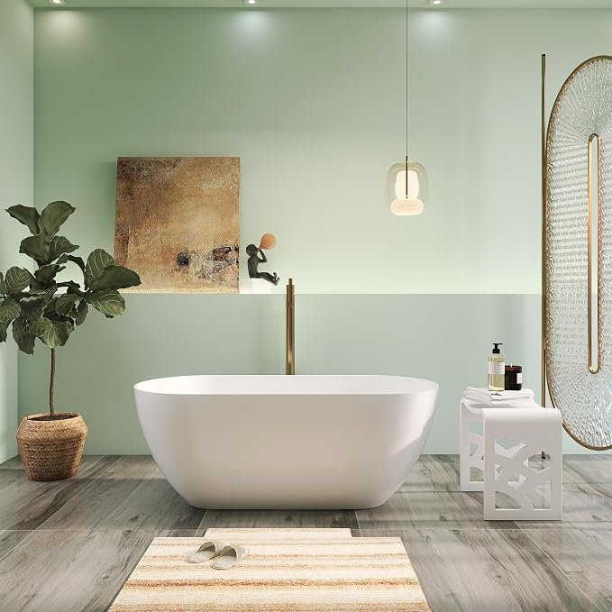 Premium 51" Solid Surface Freestanding Bathtubs, Upgraded Oval Stone Resin Tub by HIGEINE
