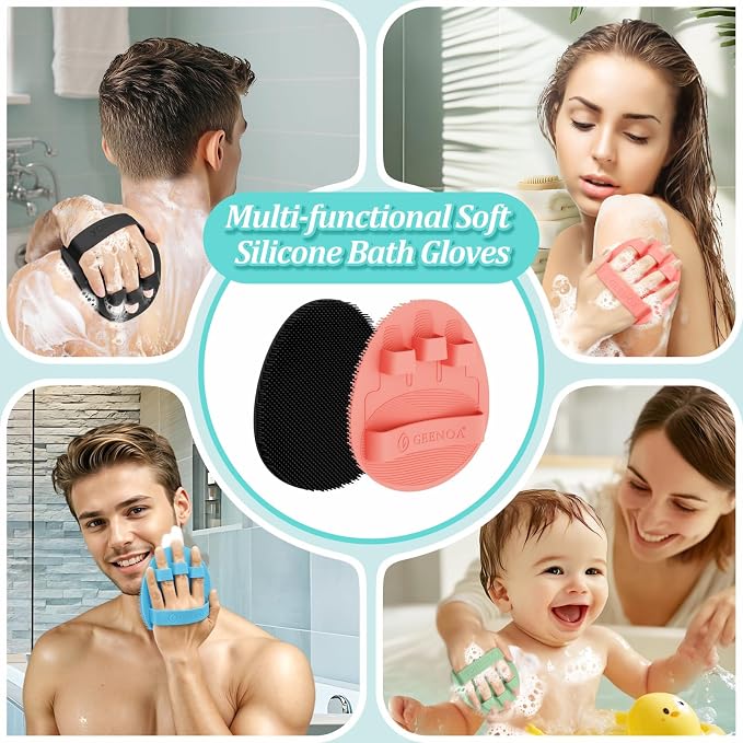 Soft Silicone Bath Gloves 4PCS, 360° Anti-Slip & Enlarged Silicone Body Scrubber - Image 7