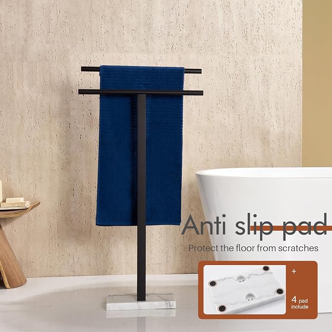 KOKOSIRI Free Standing Towel Racks Matte Black 2-Tier Towel Holder - Image 8