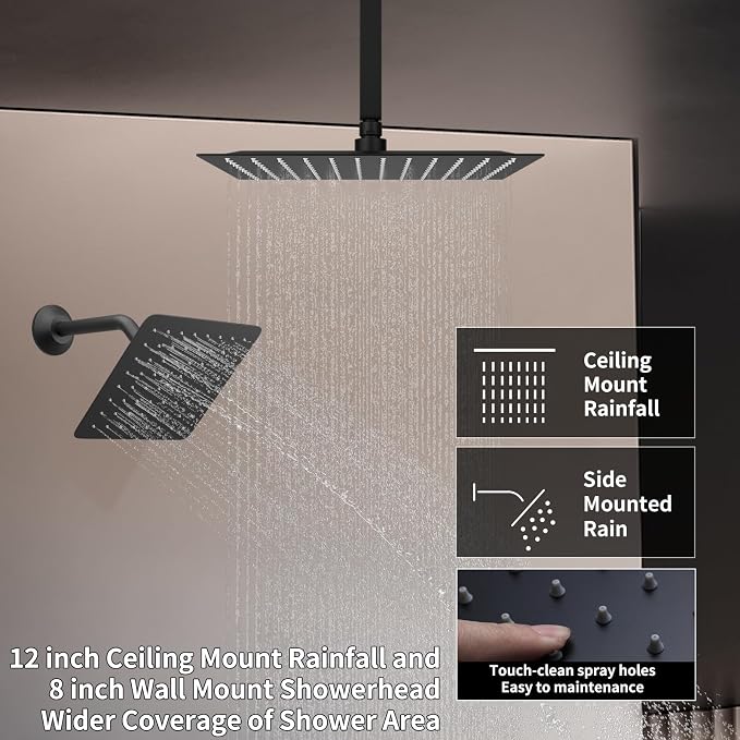 Thermostatic Shower System Matte Black Shower Faucet Set, Four Modes Shower - Image 2