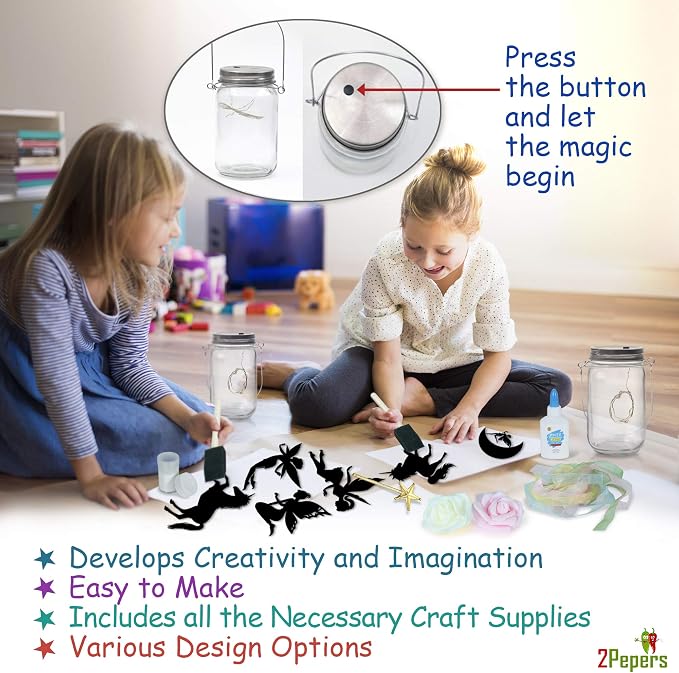 2Pepers DIY Fairy and Unicorn Nightlight Craft Kit, Fairy Lantern Jars Arts and - Image 3