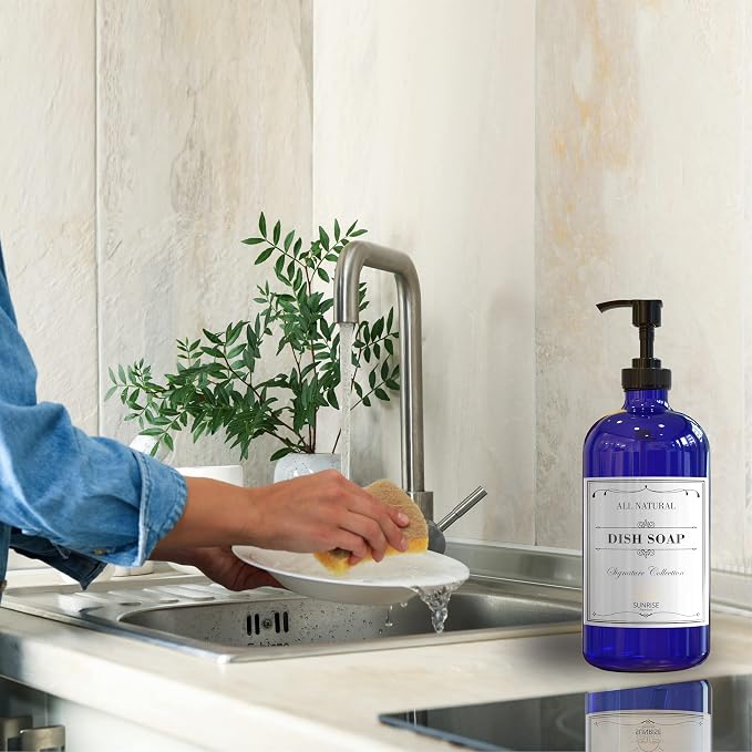 16 OZ Cobalt Blue Glass Soap Dispenser - Image 7