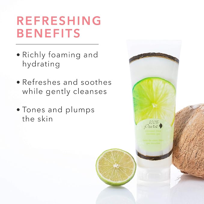 100% PURE Coconut Lime Shower Gel Natural Foaming & Hydrating Body Wash - Image 3