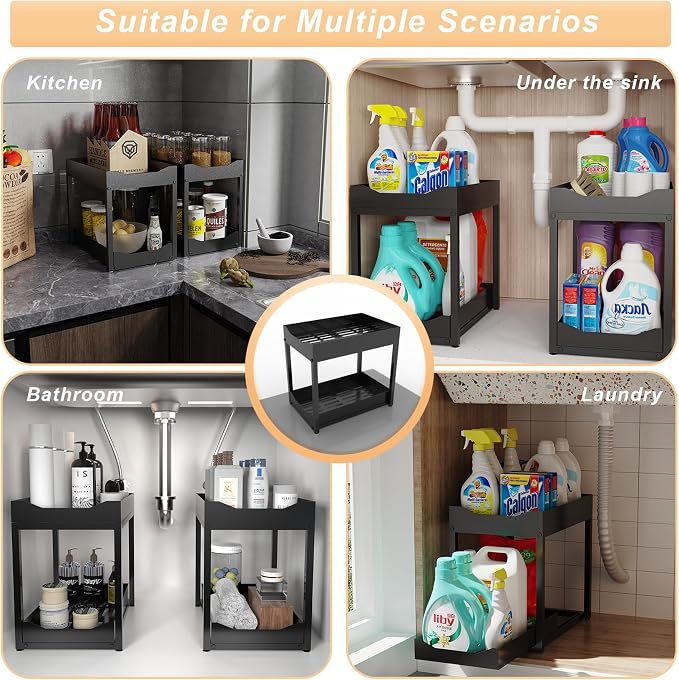 2-Tier Bathroom Organizers and Storage, Metal Under Sink Organizers, Pull Out - Image 5