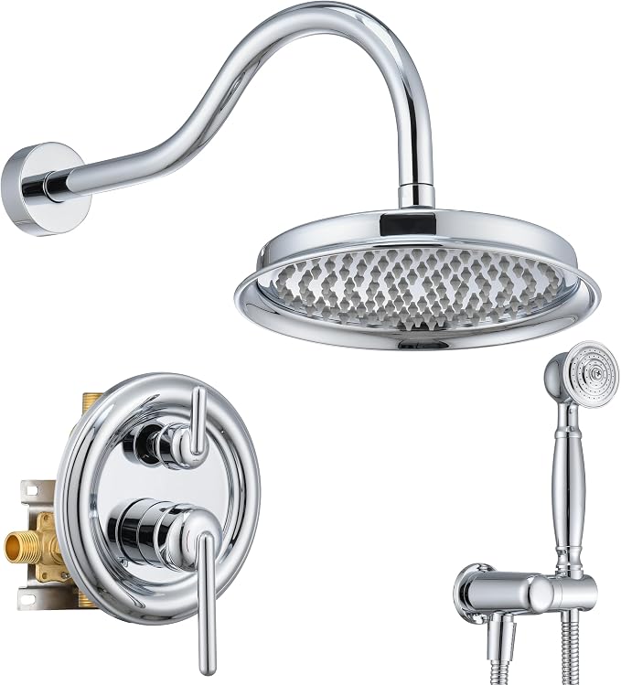 Shower System with Rain Shower Head, Handheld Spray, Rough-in Valve and Trim by Wintap