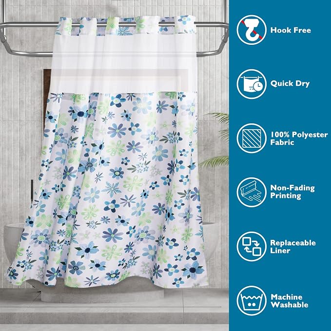 Lagute SnapHook Hook Free Fabric Floral Shower Curtain - Image 7