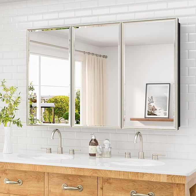 TETOTE 48" x 30" Brushed Nickel Medicine Cabinet Mirror by TETOTE