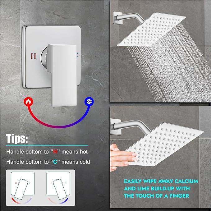 Heyalan 8 Inch Shower Head and Handle Set Square Shower Faucet Set Bathroom - Image 5