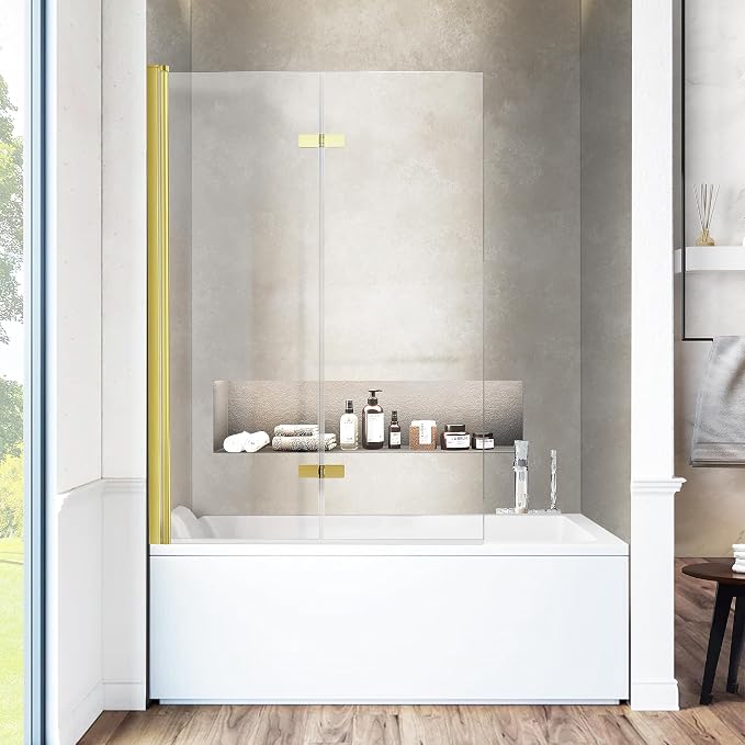 Bathtub Folding Shower Glass Door, Brushed Gold by ExpertofShowerGlassDoor