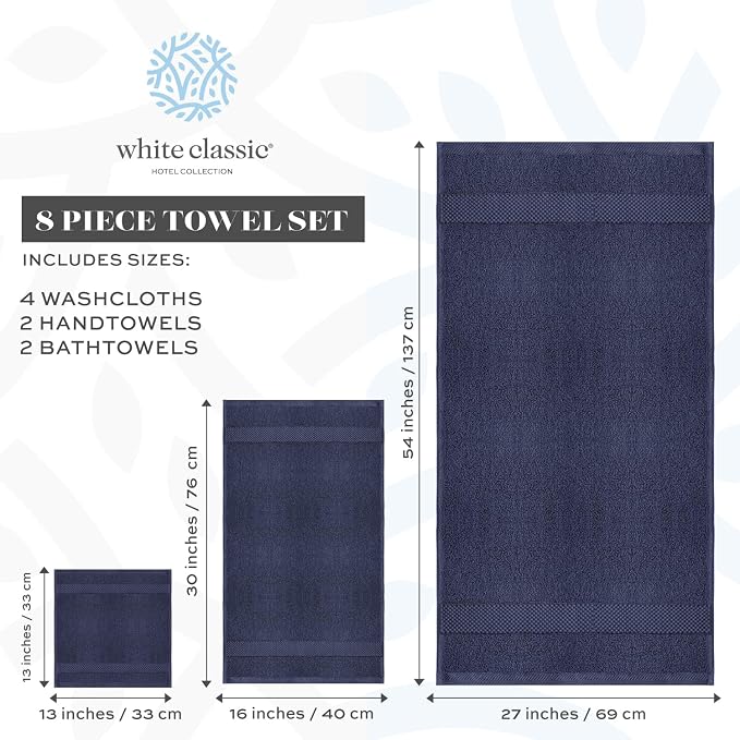 White Classic Luxury Bath Towel Set of 8 Pieces - Image 4