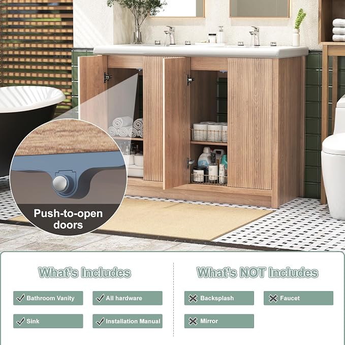 48 Inch Bathroom Vanity with Double Sink, Bathroom Sink Cabinet with 4 Fluted - Image 5