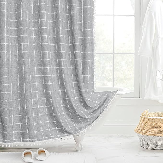 MitoVilla Modern Farmhouse Shower Curtain Set, Vintage Rustic Thick Linen Fabric by MitoVilla