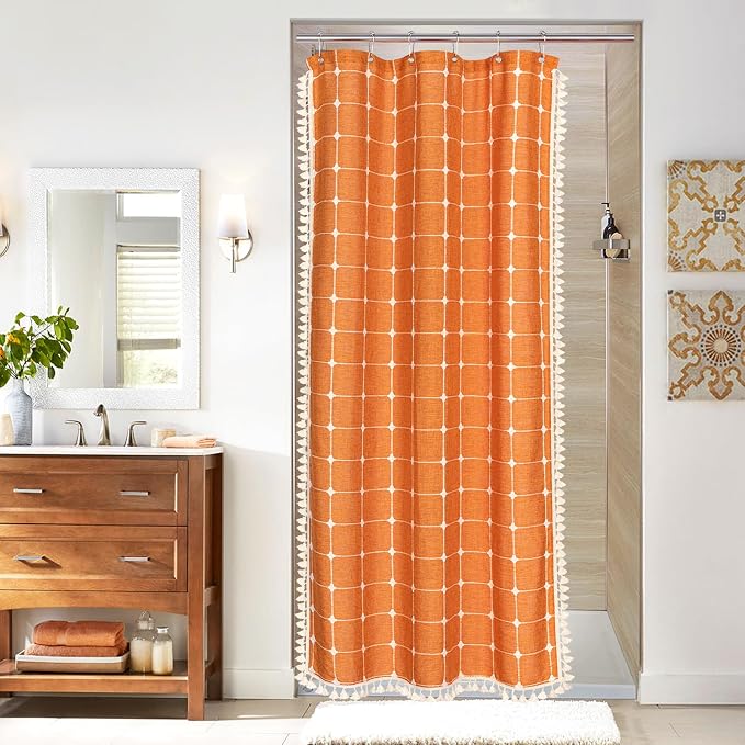 MitoVilla Boho Small Stall Shower Curtain 36 x 72, Half Size Cloth Shower by MitoVilla