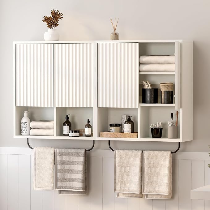 Bathroom Wall Cabinet, Fluted Wooden Medicine Cabinet Storage - Image 8