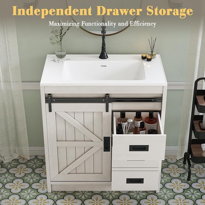 31" Farmhouse Sliding Barn Door Bathroom Vanity - Image 5