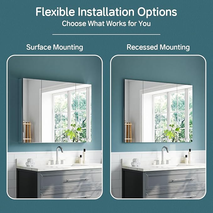 40"x30" Medicine Cabinet Mirror, Aluminum Silver Recessed Medicine Cabinet - Image 7