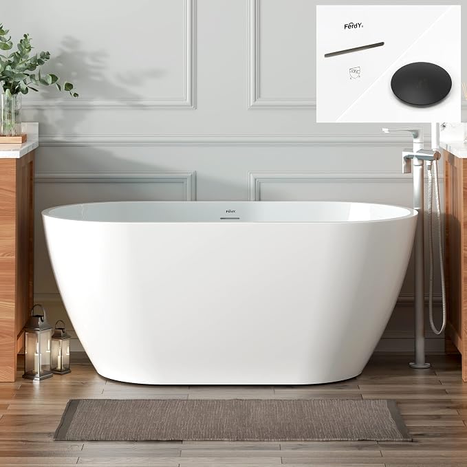 FerdY 55" Bali Acrylic Freestanding Bathtub, Gracefully Shaped Freestanding by FerdY