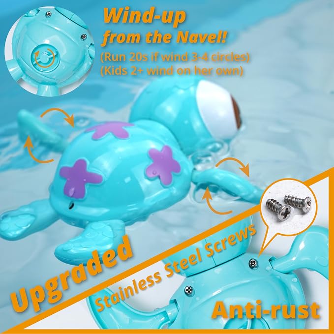 DUCKBOXX XX Wind-up Swimming Sea Turtles Bath Toy, No Battery Mold-Free - Image 2
