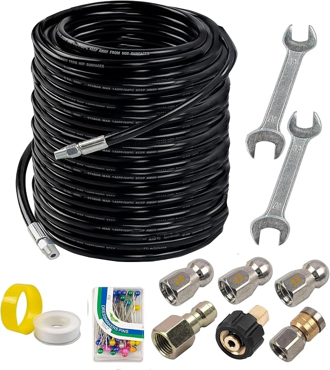 Hourleey Sewer Jetter Kit for Pressure Washer 200FT, Drain Cleaner Hose 1/4 by Hourleey