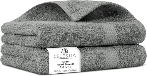 100% Cotton Hand Towel Set of 2, Sustainable, Highly Absorbent, Quick Drying by VillaCelestia