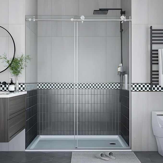 Frameless Sliding Shower Door, 6mm SGCC Tempered Clear Glass by IDEALHOUSE