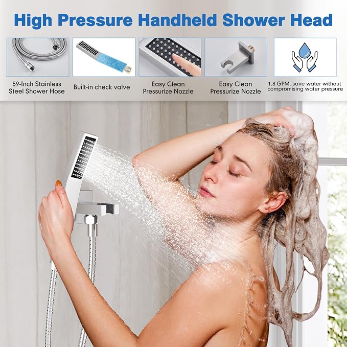 Shower System with Tub Spout, All Metal Tub Shower Faucet Set with 10'' Rain - Image 4